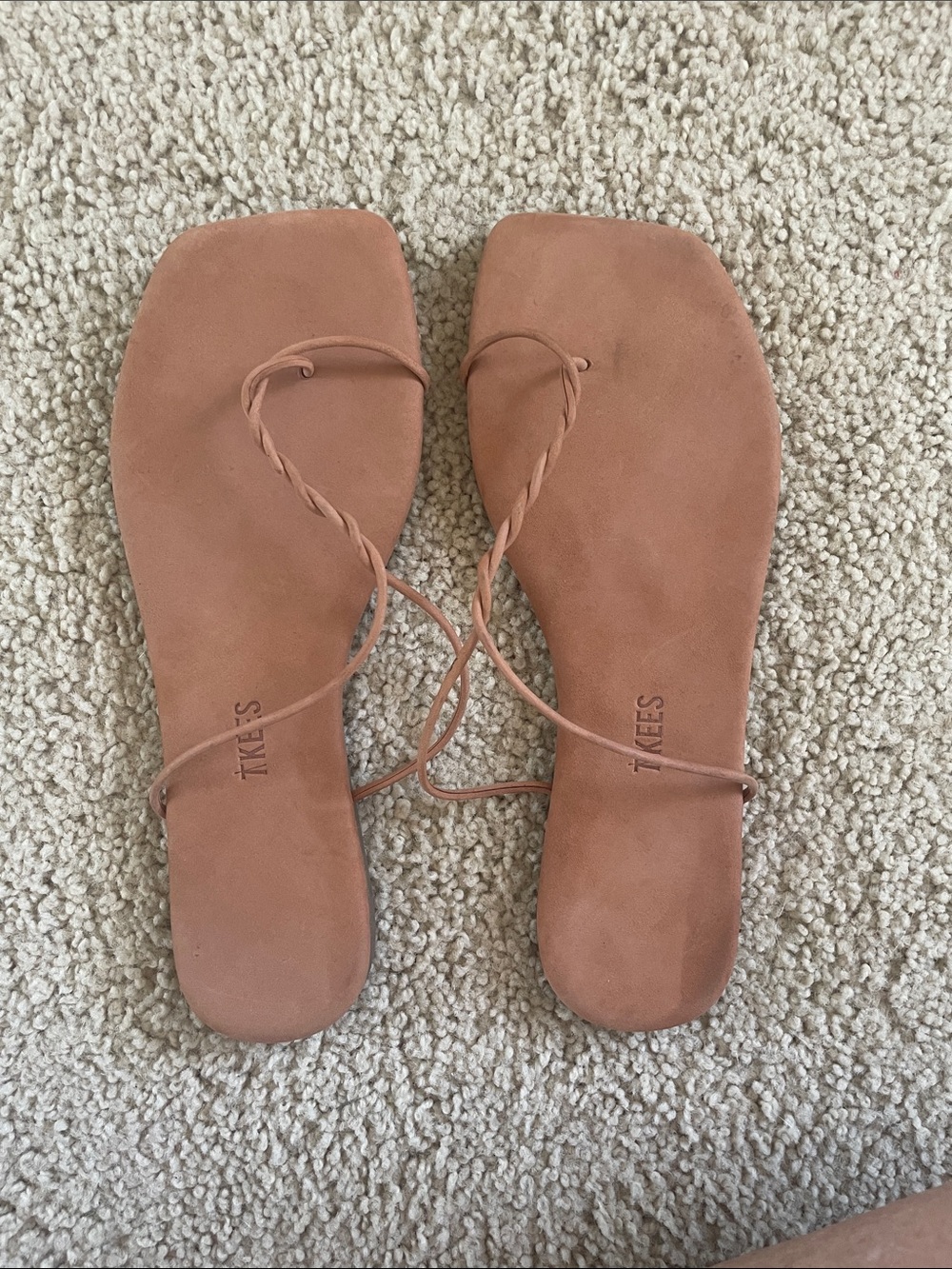 TKEES Braided Square-Toe Lace-Up Sandals in Tan